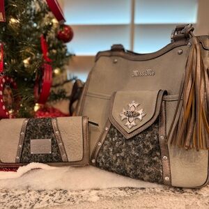 Miss Me Metallic Gray Shoulder Bag